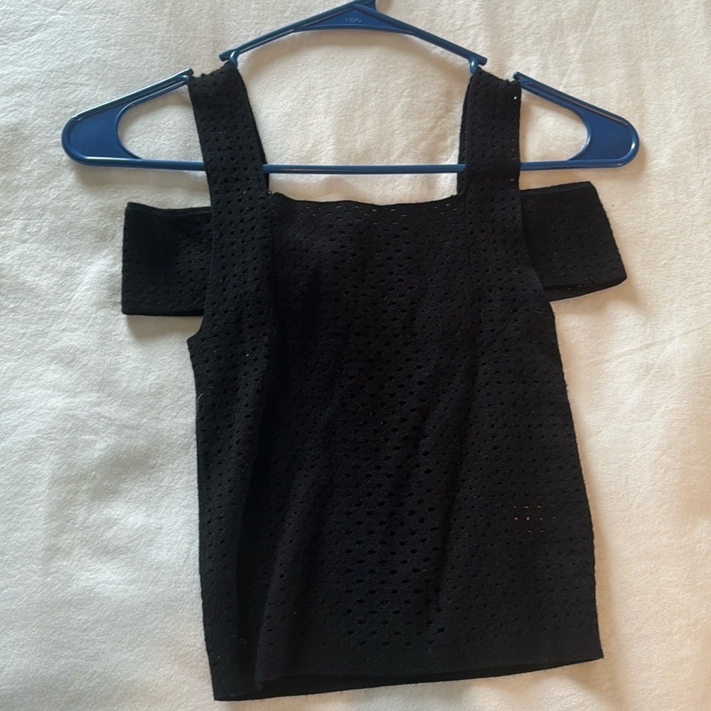 black top with eyelet detail and off the shoulder straps